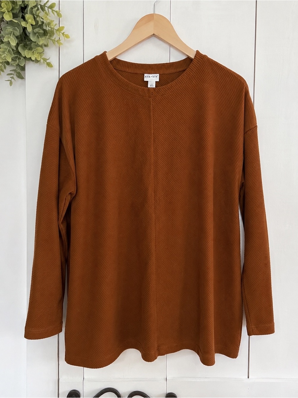 Ava & Viv Ribbed Long-Sleeve Top — Rust